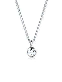 ELLI BY JULIE & GRACE Sterling Silver Swarovski Crystal Solitaire Pendant Necklace, 925 Sterling Silver Necklace for Women, Silver Chains for Women, Length 17.7 inch, Jew