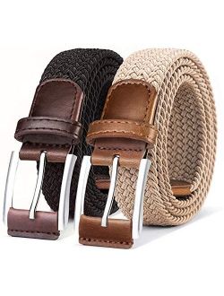 Belt for Men 2Units,Woven Stretch Braided Belt Gift-boxed Golf Casual Pants Jeans Belts,Width 1 3/8"
