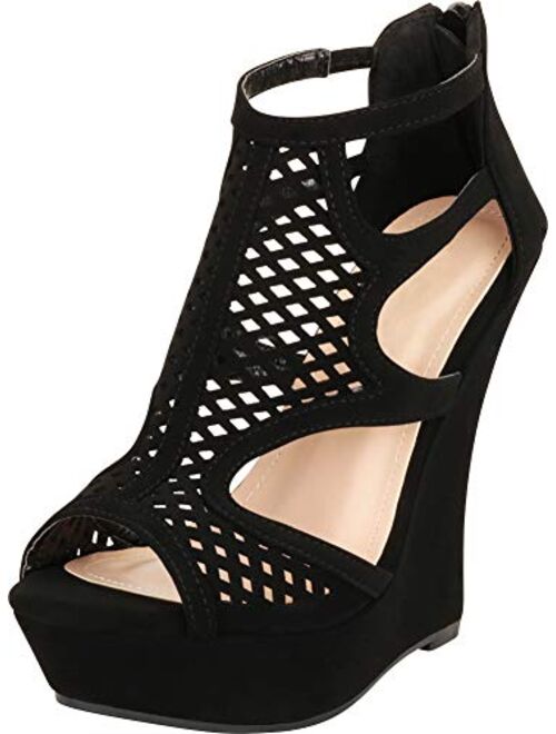 Cambridge Select Women's Open Toe Cutout Caged Chunky Platform Extra High Wedge Sandal
