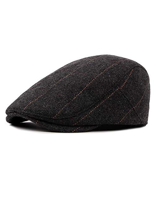 2 Pack Newsboy Hats for Men Classic Herringbone Tweed Wool Blend Flat Cap Ivy Gatsby Cabbie Driving Hat