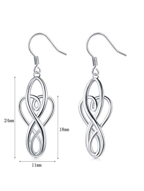 Gift Bag Solid 925 Sterling Silver Drop Earrings Celtic Knot Heart Ladies New