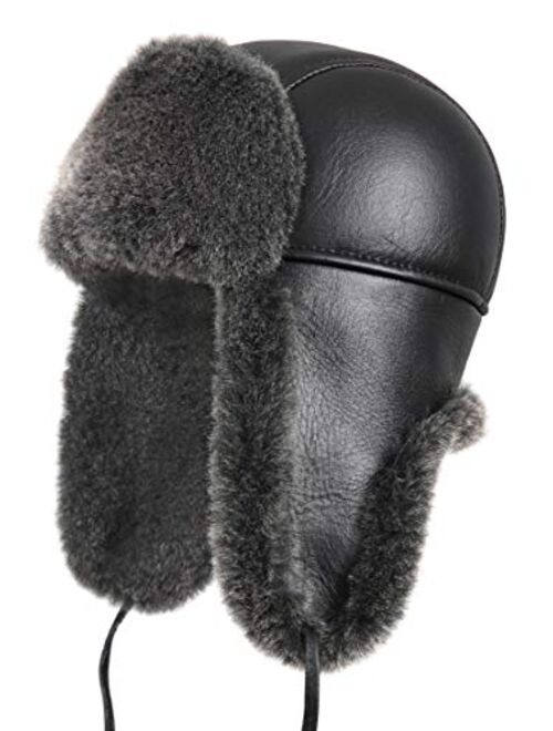 Zavelio Unisex Shearling Sheepskin Leather Aviator Russian Ushanka Trapper Winter Fur Hat