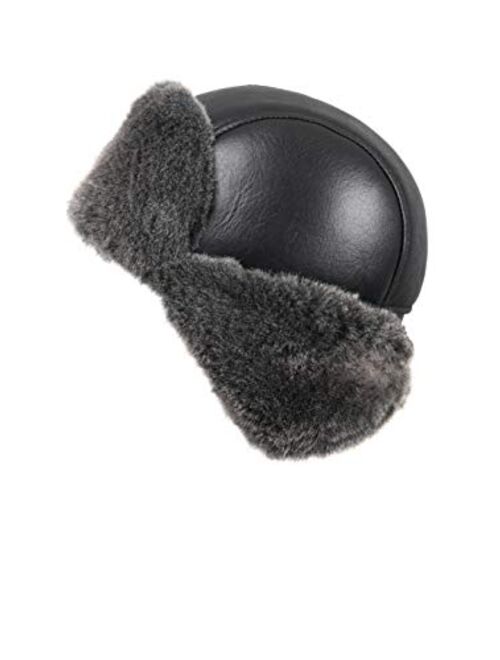 Zavelio Unisex Shearling Sheepskin Leather Aviator Russian Ushanka Trapper Winter Fur Hat