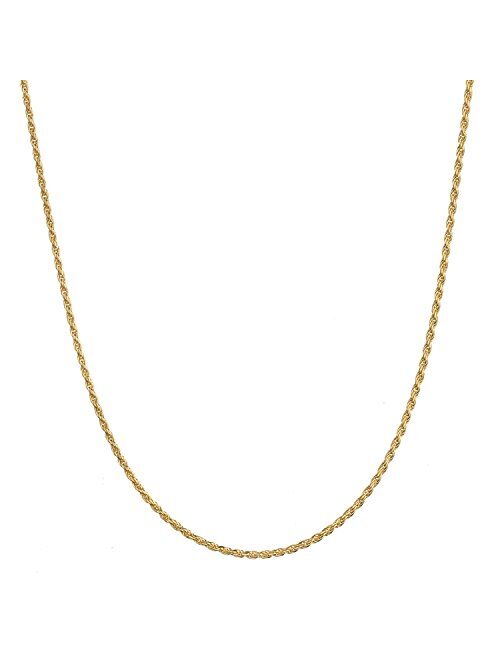 Bling For Your Buck 18K Gold Flashed Sterling Silver 1.6mm Italian Rope Chain Necklace 16" - 30"