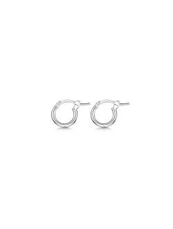 Amberta 925 Sterling Silver Fine Circle Hinged Hoops - Round Creole Sleeper Earrings Diameter Size: 7 10 15 20 25 35 45 55 mm