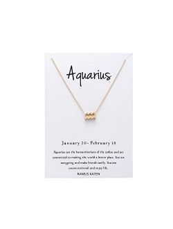 RAMUS KATEN Zodiac 12 Constellation Pendant Necklace Astrology Gold Tone Chain with Message Card