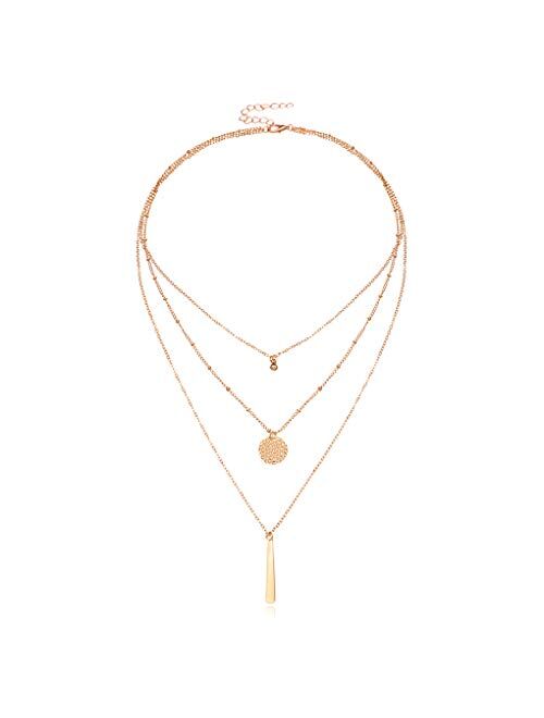 Yalice Multi-Layered Round Disc Necklace Chain Vertical Bar Pendant Necklaces Jewelry for Women and Girls