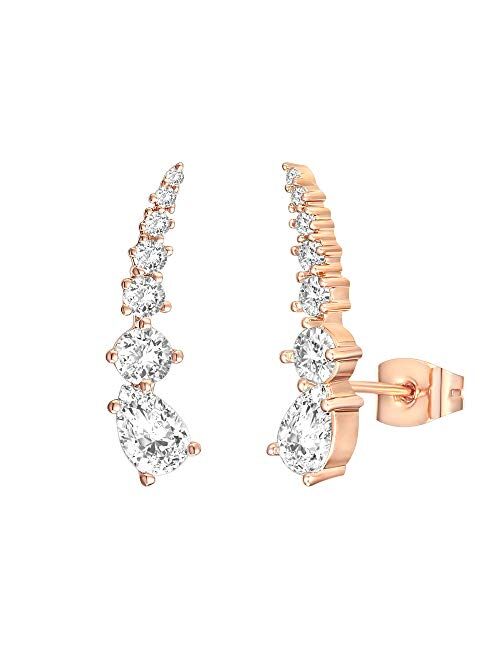 PAVOI 14K Gold Plated Sterling Silver Post Cubic Zirconia Ear Crawler Earrings - Faux Diamond Arrow Ear Climber Fashion Earrings in Rose Gold, White Gold and Yellow Gold