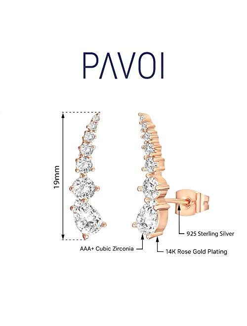 PAVOI 14K Gold Plated Sterling Silver Post Cubic Zirconia Ear Crawler Earrings - Faux Diamond Arrow Ear Climber Fashion Earrings in Rose Gold, White Gold and Yellow Gold