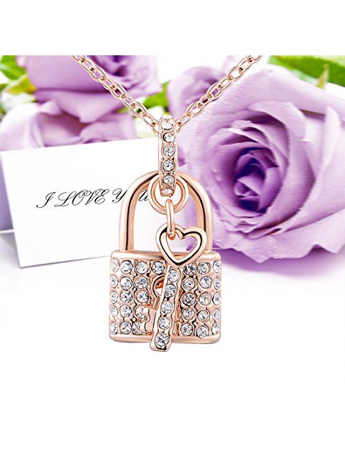 joyliveCY Women Lock & Key Gold Plated Necklace Rose Gold Chain Necklace