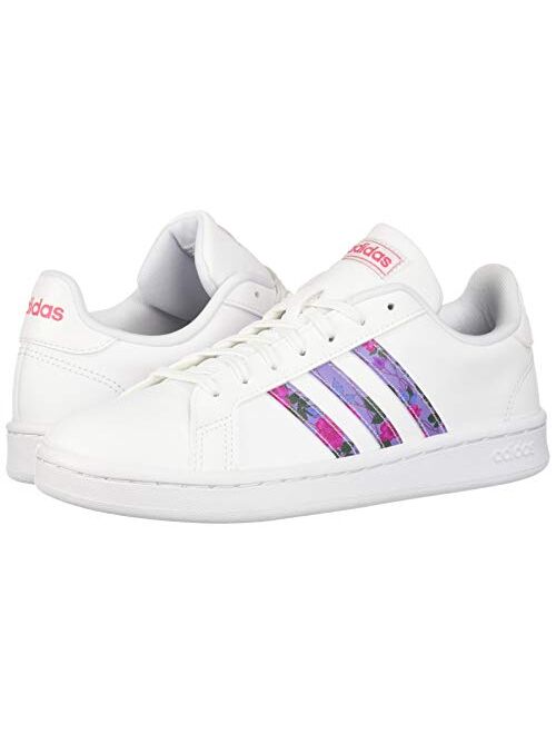 adidas Women's Grand Court Walking Shoe, White/Glow Blue/Real Pink, 6 Medium US