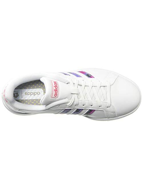 adidas Women's Grand Court Walking Shoe, White/Glow Blue/Real Pink, 6 Medium US