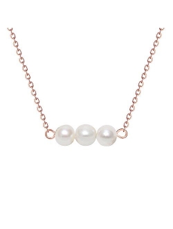 Simple Tiny Dainty Pearl Necklace - Small June Birthstone Pearl bar Choker for Womens, Heavy-duty