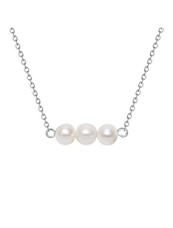 Simple Tiny Dainty Pearl Necklace - Small June Birthstone Pearl bar Choker for Womens, Heavy-duty