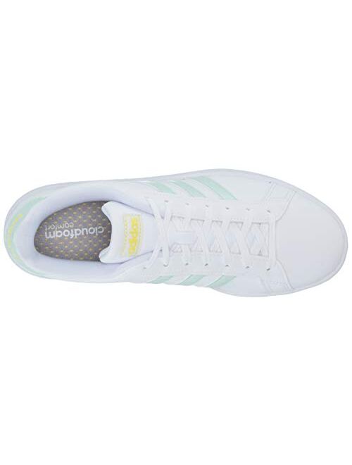 adidas Women's Grand Court Sneaker, ftwr White/dash green/shock yellow, 7 M US