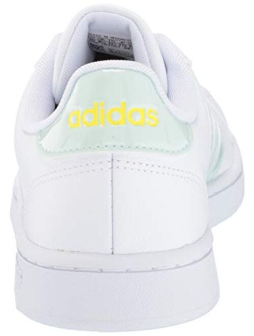adidas Women's Grand Court Sneaker, ftwr White/dash green/shock yellow, 7 M US