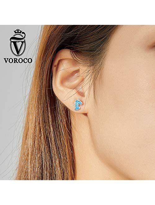 VOROCO 925 Sterling Silver Colorful CZ Opal Cute Unicorn Stud Hypoallergenic Earrings Gifts for Girls
