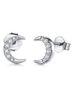 925 Sterling Silver Stud Earrings, BoRuo Crescent Moon High Polish Tarnish Resistant Earrings