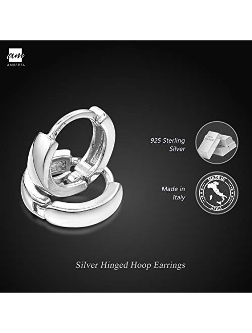 Amberta Fine 925 Sterling Silver Pair of Round Hinged Hoops - Sleeper Earrings Diameter 10 20 45 65 mm