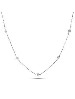 Metal Factory 925 Sterling Silver CZ by The Yard Round Cut Cubic Zirconia Chain Necklace