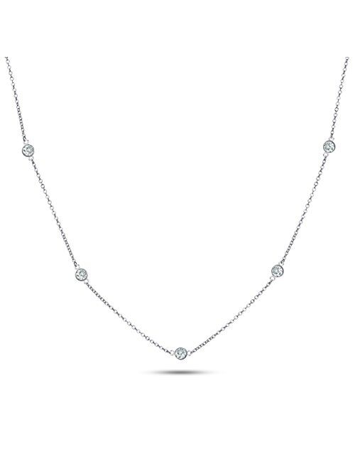 Metal Factory 925 Sterling Silver CZ by The Yard Round Cut Cubic Zirconia Chain Necklace