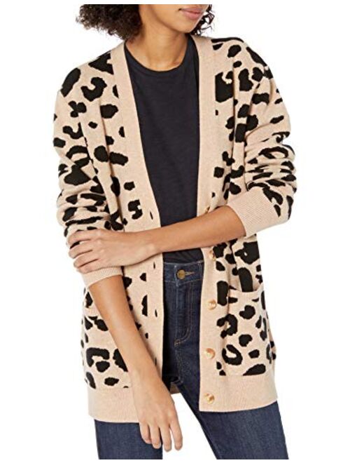 Amazon Brand - Daily Ritual Women's Ultra-Soft Leopard Jacquard Cardigan Sweater