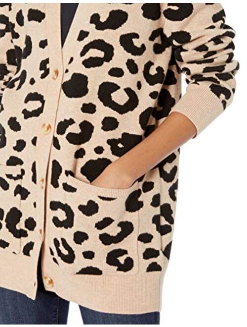 Amazon Brand - Daily Ritual Women's Ultra-Soft Leopard Jacquard Cardigan Sweater
