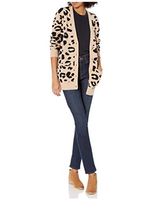 Amazon Brand - Daily Ritual Women's Ultra-Soft Leopard Jacquard Cardigan Sweater