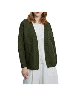 samyama Women Open Front Long Sleeve Chunky Ribbed Knit Cardigan Sweaters Outwear Coat