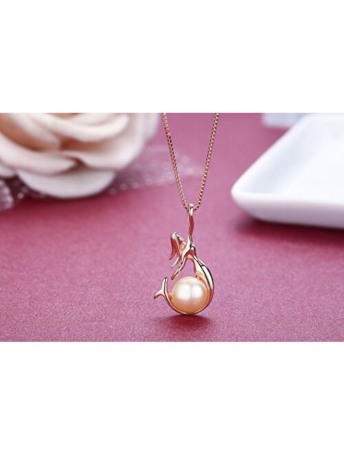 WRISTCHIE Womens Jewelry 925 Sterling Silver and Freshwater-Cultured Pearl Mermaid Pendant Necklace 18+2"