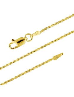 14kt Yellow Gold Plated Sterling Silver 1.1mm Diamond-Cut Rope Chain Necklace Solid Italian Nickel-Free, 14-36 Inch