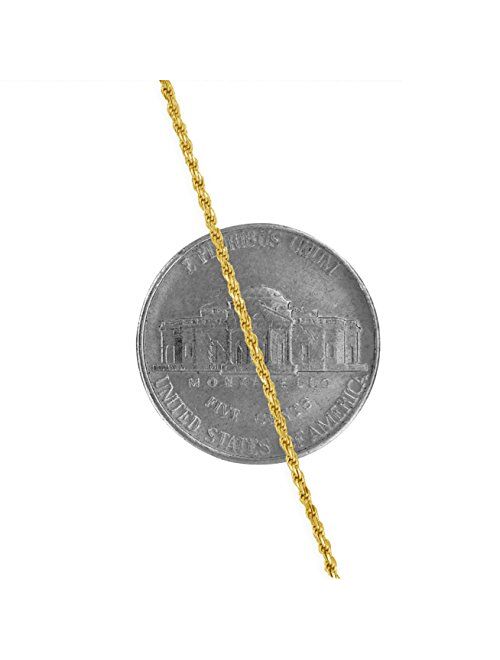 14kt Yellow Gold Plated Sterling Silver 1.1mm Diamond-Cut Rope Chain Necklace Solid Italian Nickel-Free, 14-36 Inch