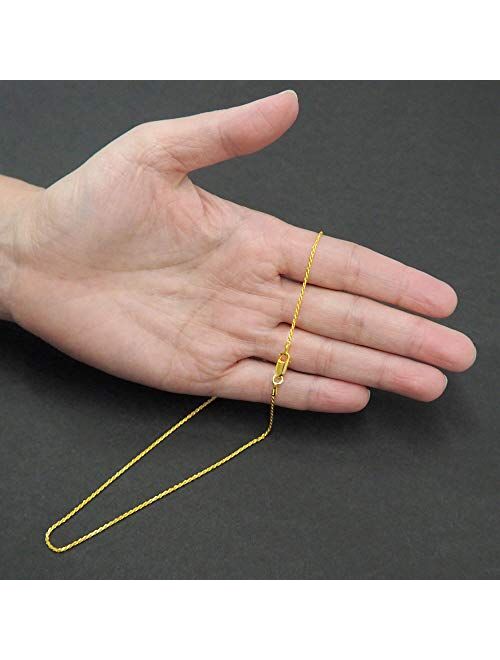 14kt Yellow Gold Plated Sterling Silver 1.1mm Diamond-Cut Rope Chain Necklace Solid Italian Nickel-Free, 14-36 Inch