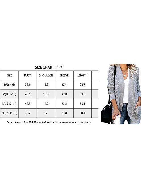 Xpreen Womens Long Sleeve Open Front Cardigan Casual Lightweight Waffle Knit Sweaters Outerwear with Pockets