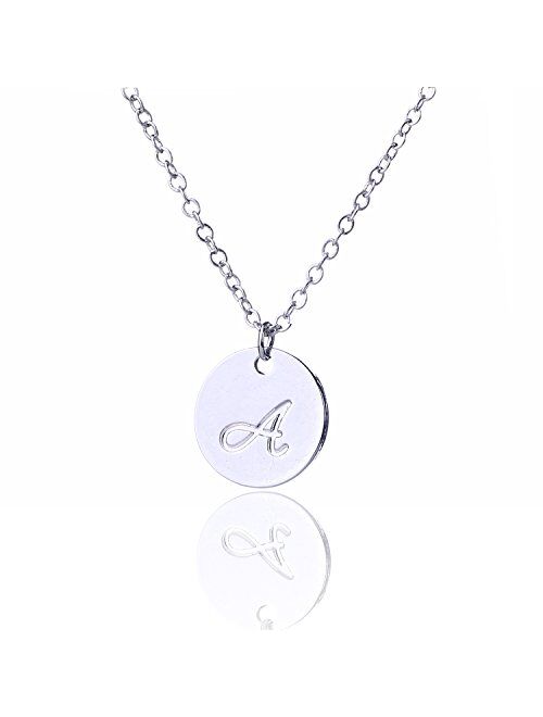 AOLO Personalized Birthstone Initial A Necklace Engraved Disc Danity Pendant Necklaces Silver