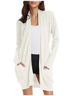 Women's Casual Open Front Cardigan Long Knitted Sweaters with Pockets