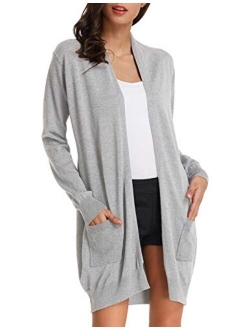 Women's Casual Open Front Cardigan Long Knitted Sweaters with Pockets
