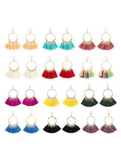 LANTAI 12 Pairs Bohemian Tassel Earrings-Colorful Hoop Fringe Layerd Dangle Tassel Earrings for Women Girls Gift Statement Earrings