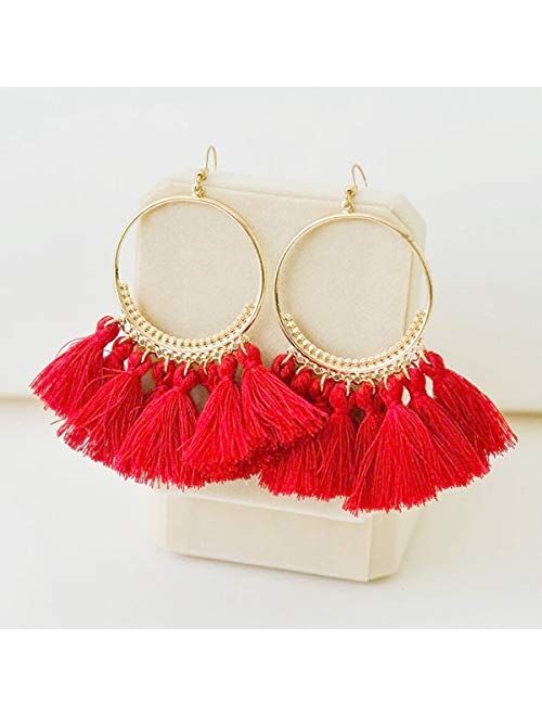 LANTAI 12 Pairs Bohemian Tassel Earrings-Colorful Hoop Fringe Layerd Dangle Tassel Earrings for Women Girls Gift Statement Earrings