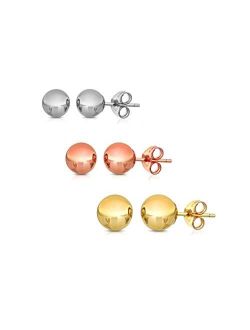 14K Solid Gold Ball Stud Earrings (3-Pair-Pack) 3MM 4MM and 5MM - Choose a Color
