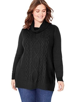 Woman Within Women's Plus Size Turtleneck Cable Long Sleeve Sweater Pullover