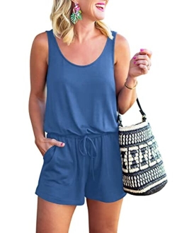 Womens Summer Scoop Neck Sleeveless Casual Tank Top Short Jumpsuit Rompers with Pockets