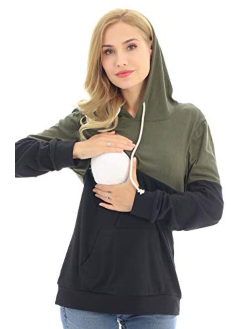 Bearsland Women's Maternity Breastfeeding Sweater Hoodie Nursing Sweatshirt with Pockets