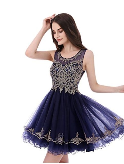 Belle House Women's Short Homecoming Dresses Halter Neck Appliques Beaded Prom Party Gowns