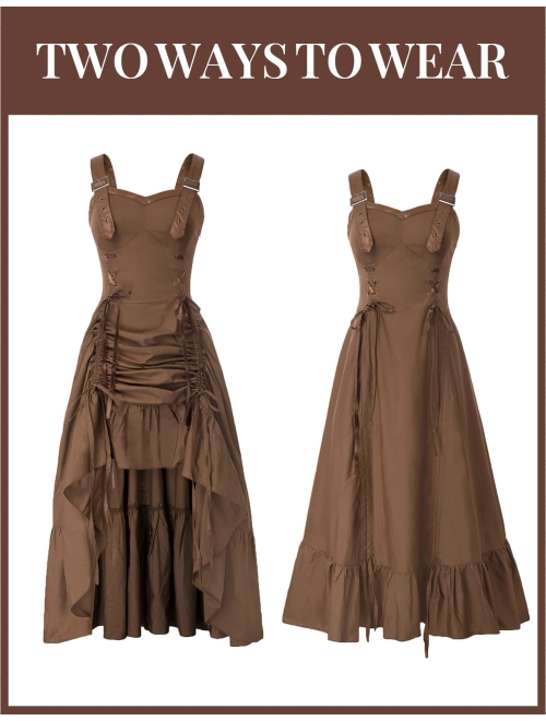 SCARLET DARKNESS Women Steampunk Gothic Victorian Long Dress Sleeveless Ruffled Dress