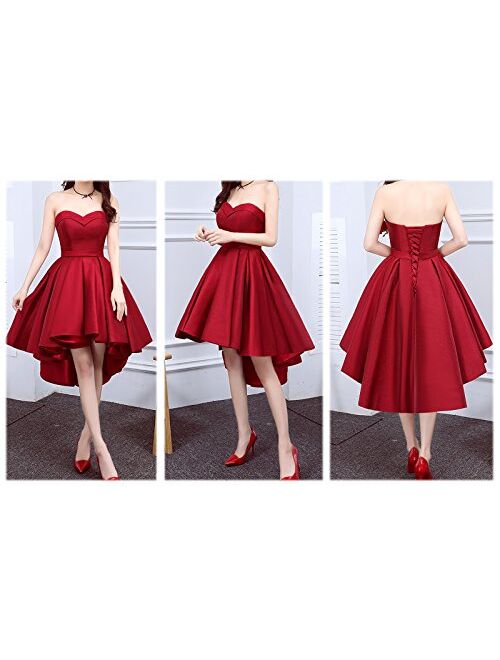 Yirenwansha 2018 Sexy Prom Dress High Low Short Homecoming Dresses Elegant Satin Party Gown Yw22