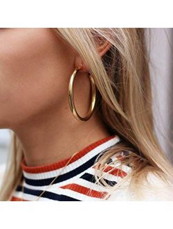 Doubnine Tube Hoop Earrings Gold Lightweight Large Earrings Women Fashion Jewelry Earrings