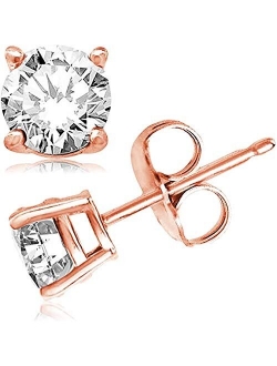 TIONEER Cubic Zirconia CZ Round-Cut Princess-Cut Solitaire Stud Earrings for Women and Men, Butterfly Push-Back And Screw-Back, Black, Gold, Rose Gold, And Silver, Sizes 