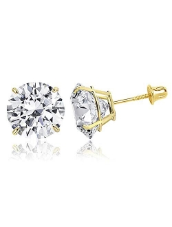 TIONEER Cubic Zirconia CZ Round-Cut Princess-Cut Solitaire Stud Earrings for Women and Men, Butterfly Push-Back And Screw-Back, Black, Gold, Rose Gold, And Silver, Sizes 