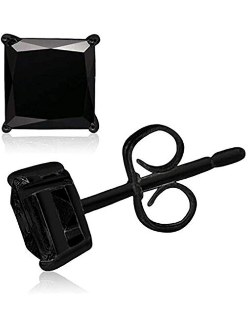 TIONEER Cubic Zirconia CZ Round-Cut Princess-Cut Solitaire Stud Earrings for Women and Men, Butterfly Push-Back And Screw-Back, Black, Gold, Rose Gold, And Silver, Sizes 